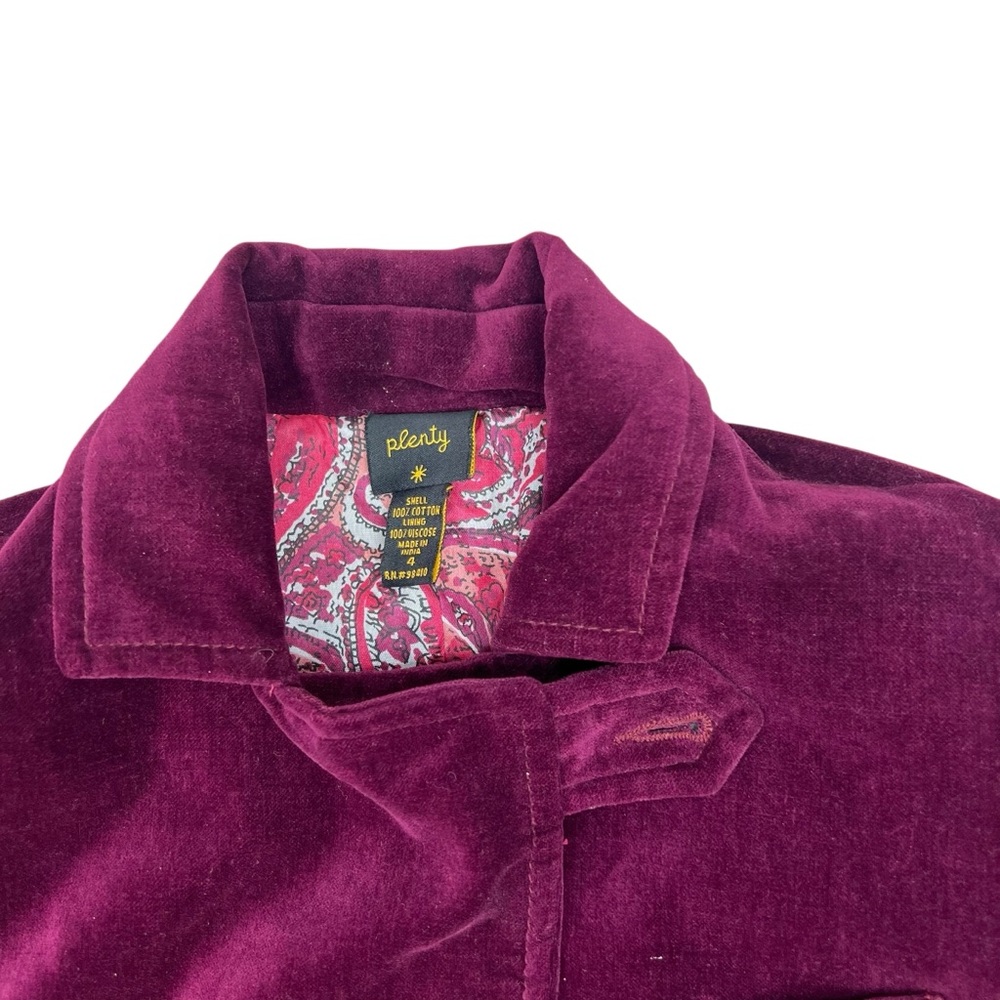 Anthropologie Plenty‎ Y2K Burgundy Velvet Blazer Jacket 4 - Picture 5 of 8